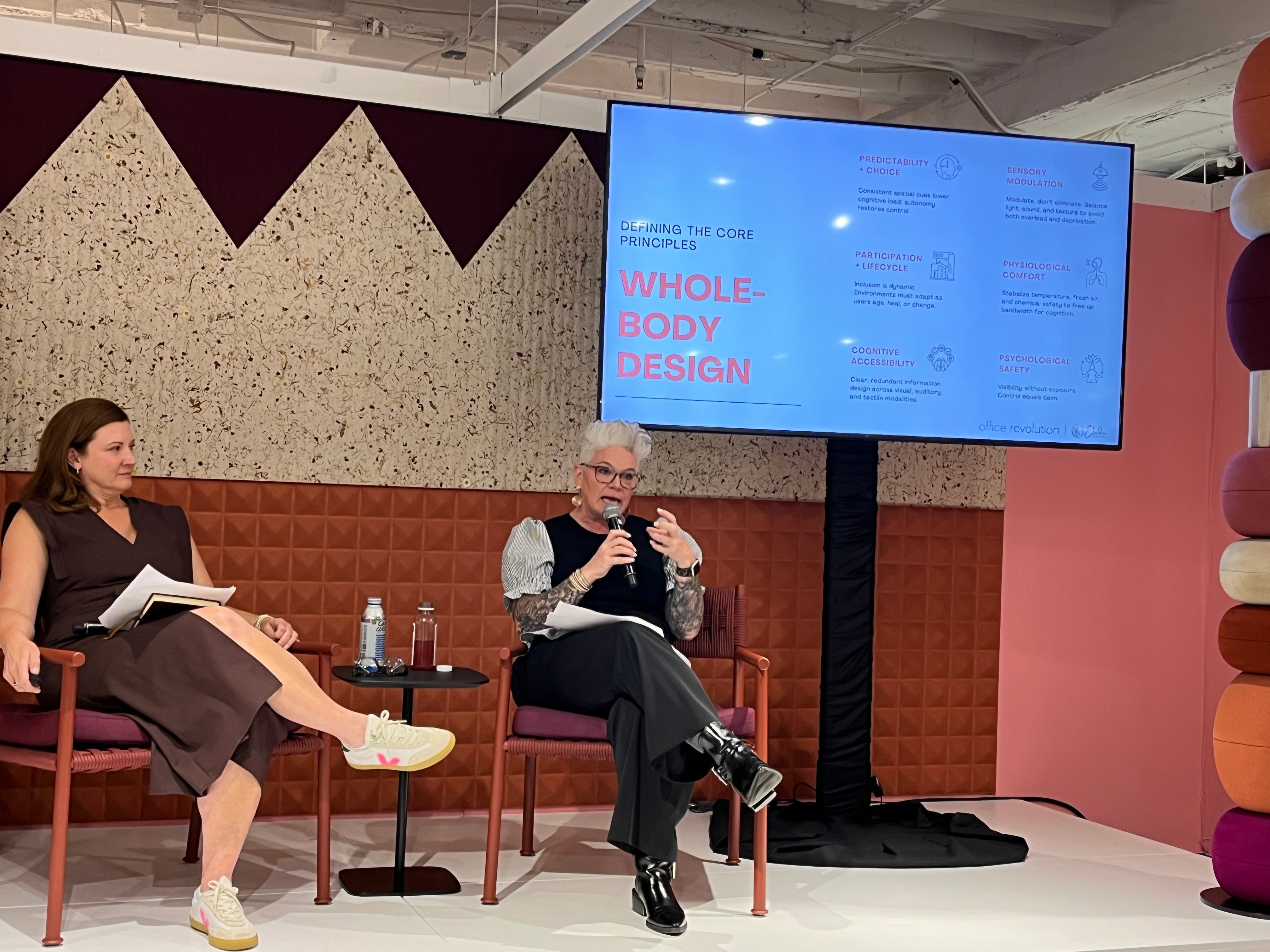 A photo of Jill Stewart and Kelly Colón giving a talk.