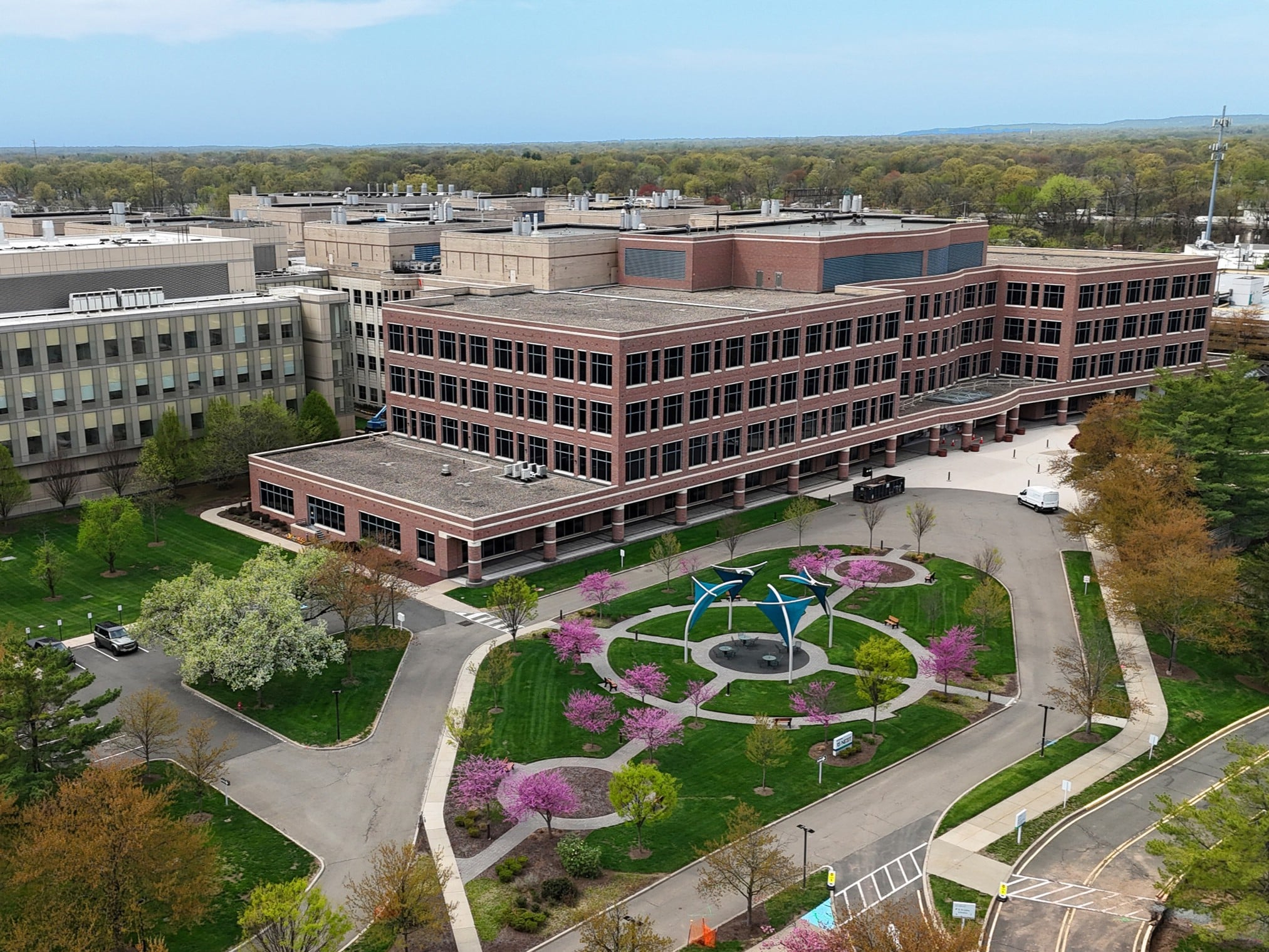 Exterior shot of NEST, a campus in Newark, N.J.