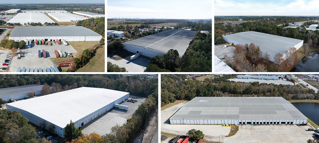 A collage of the five industrial properties in the Portside V Portfolio.