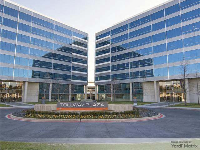 Exterior shot of Tollway Plaza, a two-building office campus in Dallas.