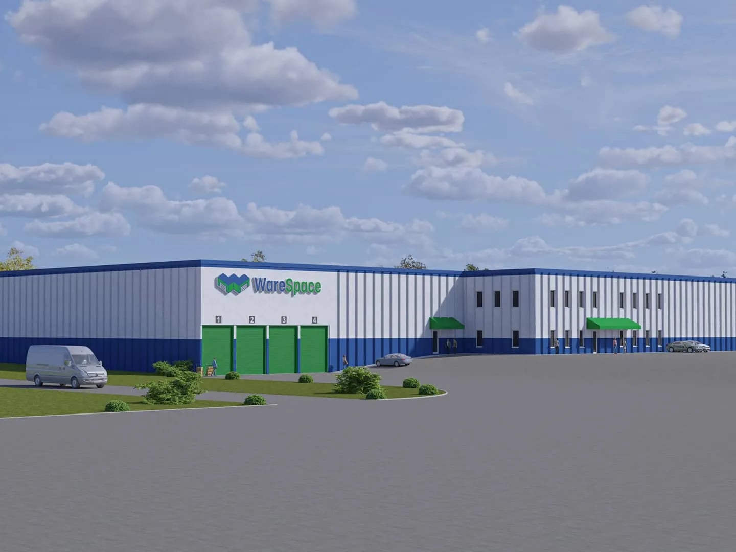 Rendering depicting the revamped Downers Grove, Ill., facility owned by WareSpace.