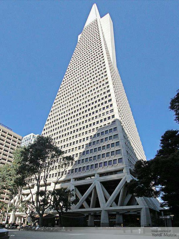 Exterior shot of Transamerica Pyramid Center, an office tower in San Francisco.