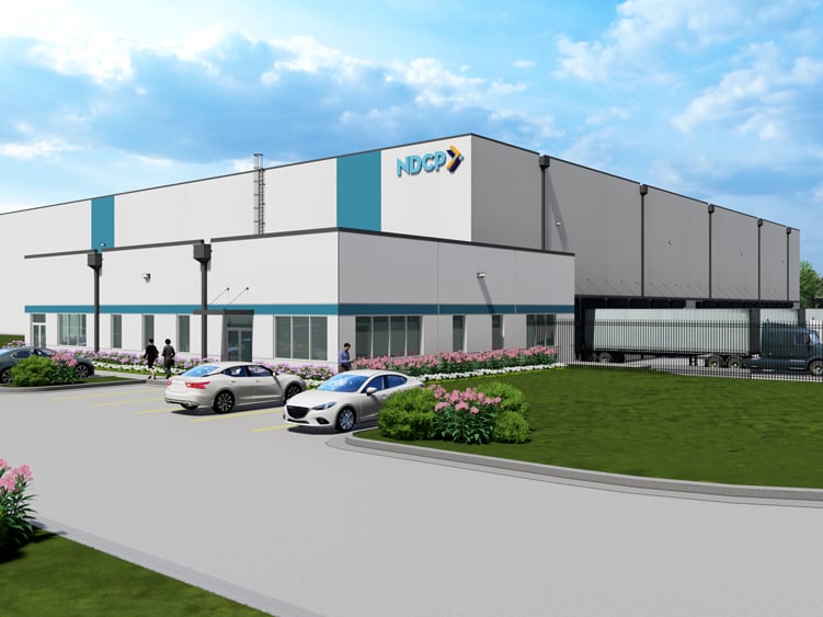 Exterior rendering of the cold story facility ARCO developed with NDCP for Dunkin' in Burleson, Texas.
