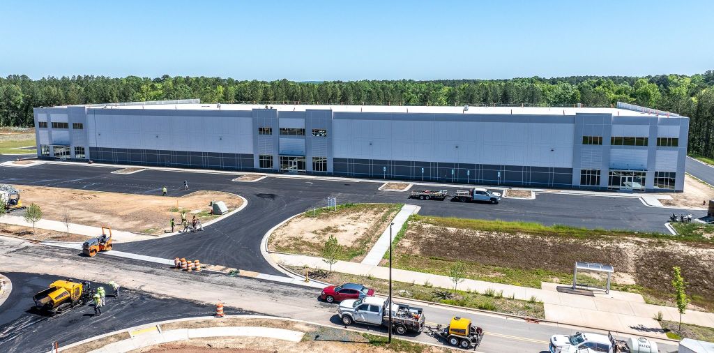 Exterior photo of Building C, an industrial facility part of a 1.3 million-square-foot campus in Durham, N.C.