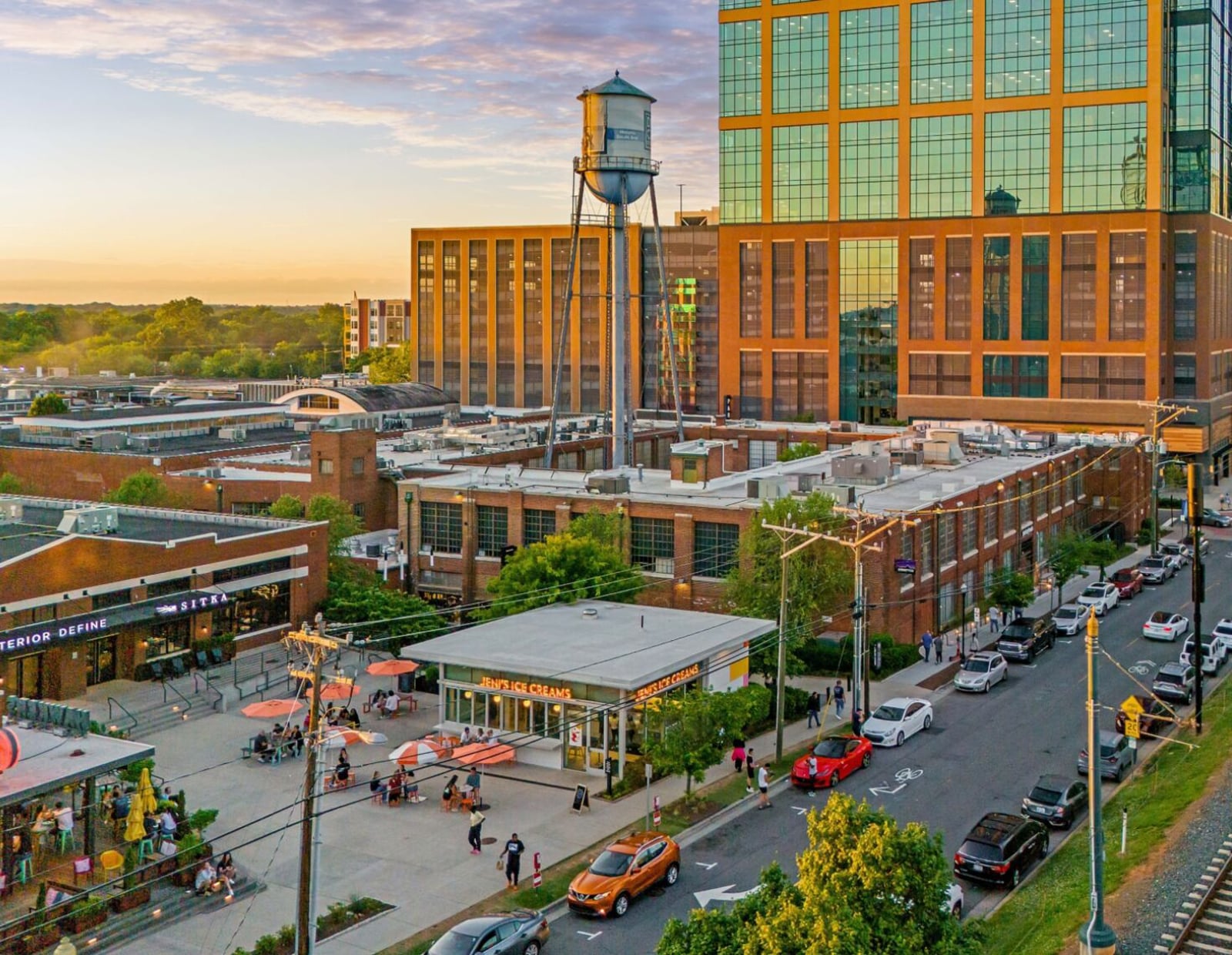 An aerial photo of the Design Center of the Carolinas.