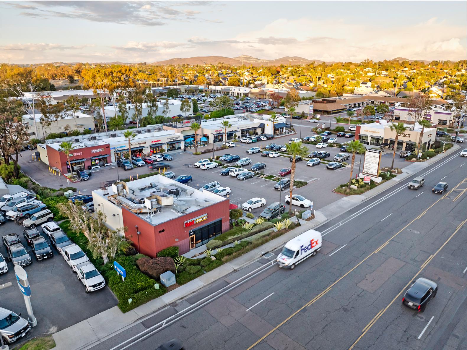 An aerial photo of Encinitas Village Square.