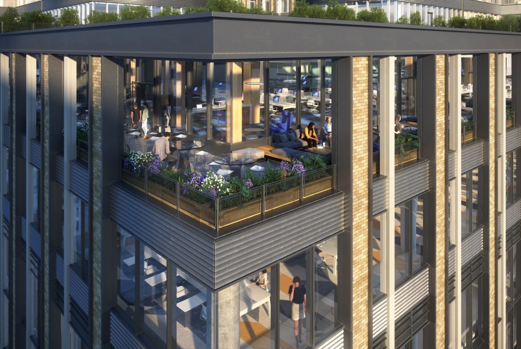 Exterior view of 145 Delancey Street’s office and amenity spaces.