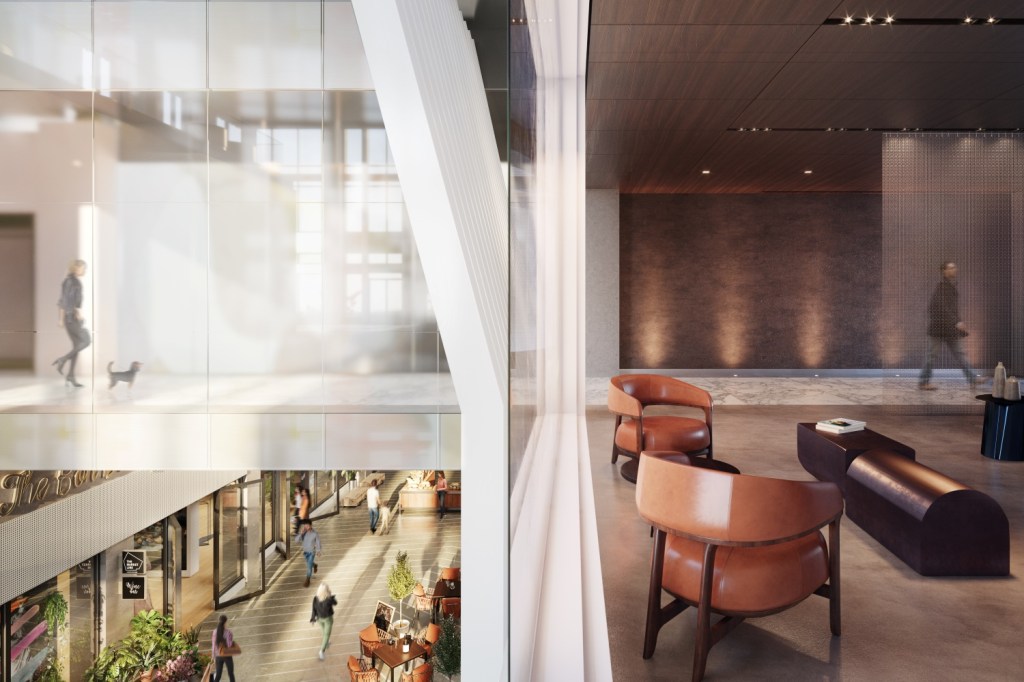Interior lounge and arrival areas at 145 Delancey Street.
