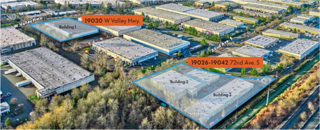 An aerial photo of the three industrial facilities purchased by MCA Realty