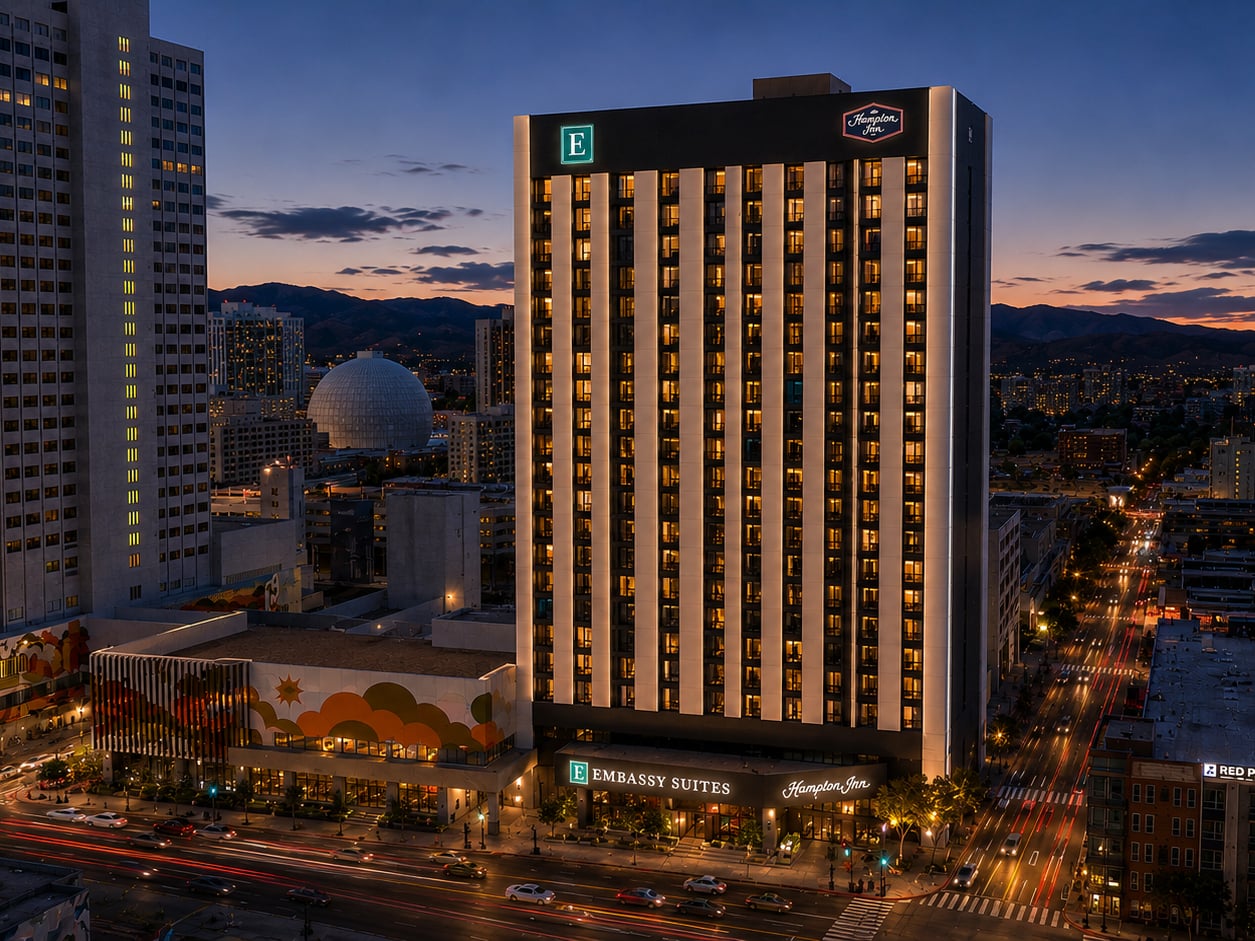 Rendering depicting the repositioned tower inside the former Harrah's Resort and Casino in downtown Reno, Nev.