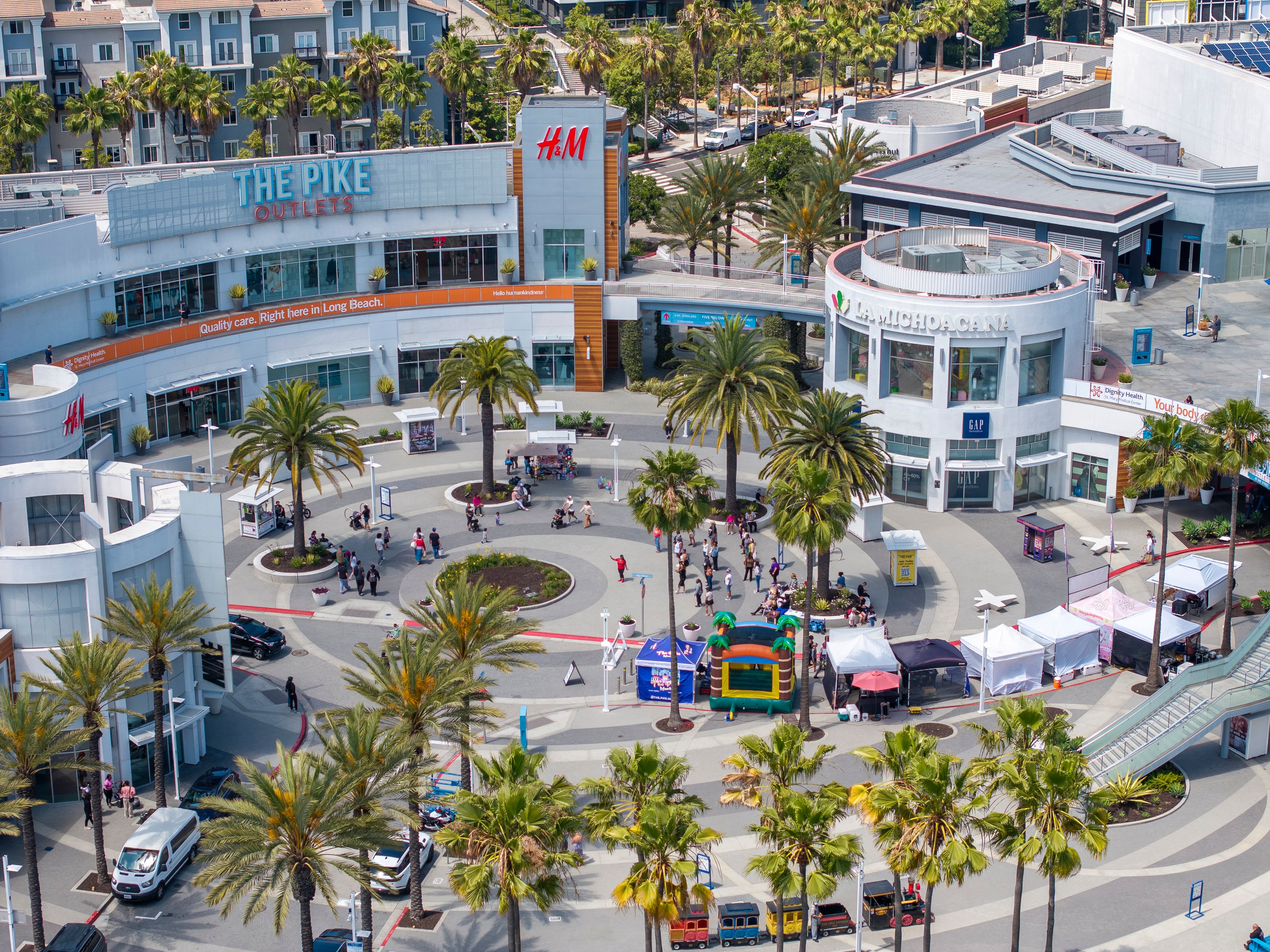 An aerial photo of The Pike lifestyle center in Long Beach, Calif.