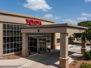 Exterior shot depicting Toyota's San Antonio plant's entrance.