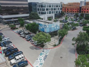 Drone shot depicting Westbend's office, retail and under-construction residential space.