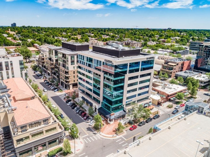 Outside shot of 200&250 Columbine St., a 121,990-square-foot, Class AA mixed-use property in Denver.