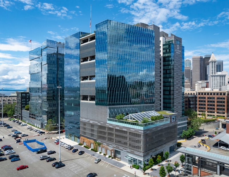 A photo of 255 South King St., a mixed-use office and hospitality building in Seattle.