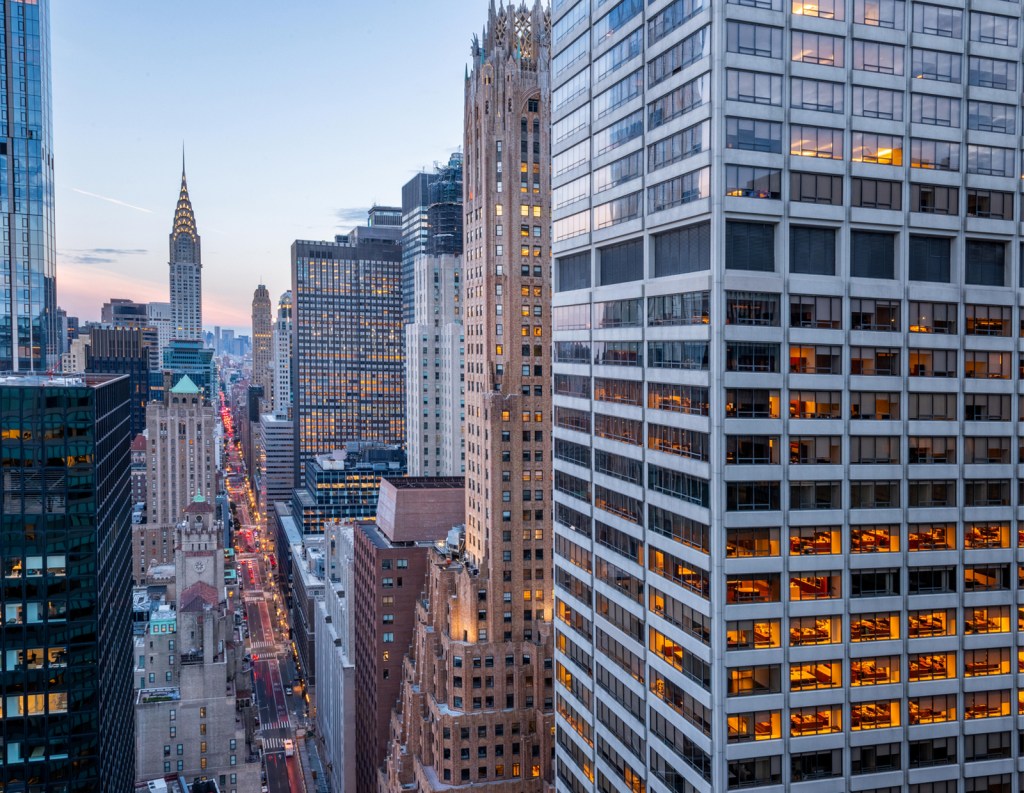 An aerial photo of the side of 345 Park Ave.