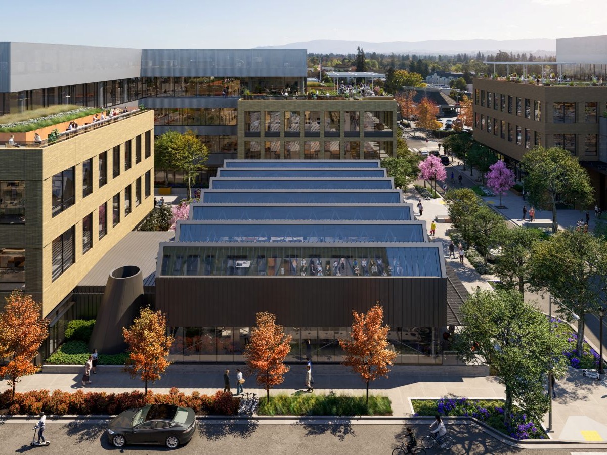 aerial rendering of The Shop at ELCO Yards in Redwood City, Calif.