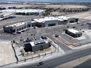 Drone shot depicting the Hylo Park South, a grocery-anchored retail shopping center in North Las Vegas, Nevada.
