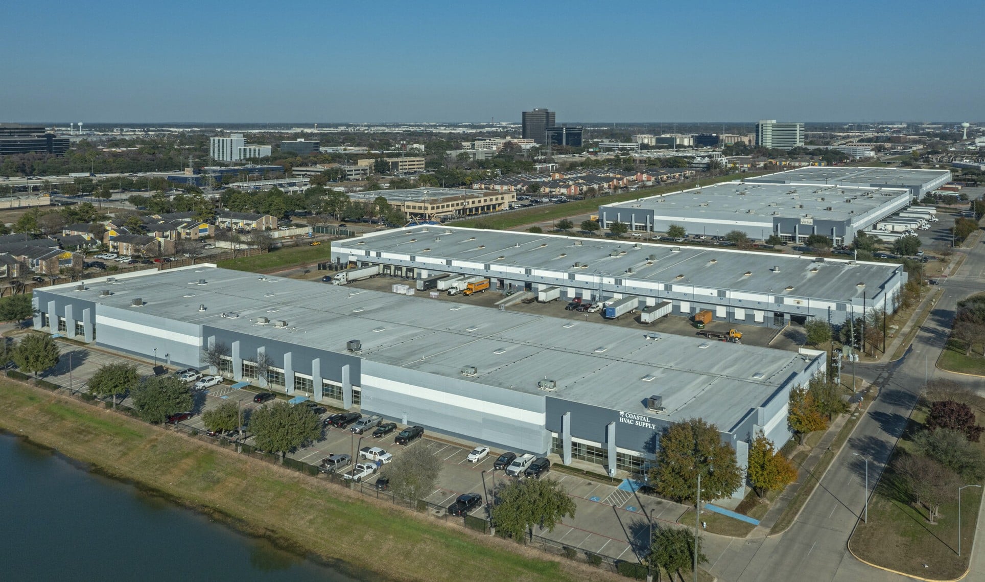 An aerial photo of Park845, a five-building industrial campus in Houston.