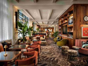Interior shot of the lounge and bar area at the Sofitel hotel in Philadelphia.