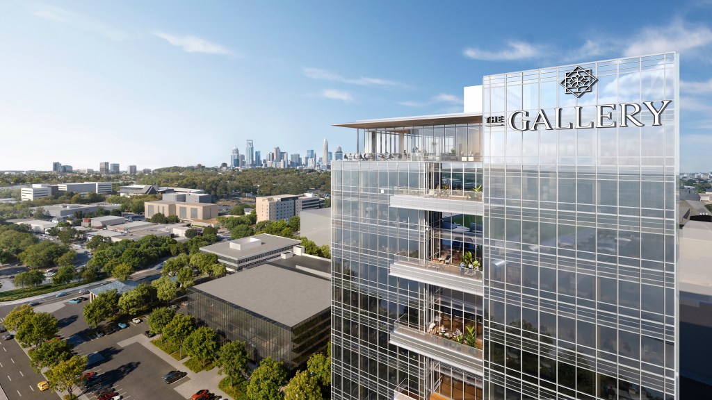 Rendering of the office building part of The Gallery SouthPark, a mixed-use project in Charlotte, N.C.