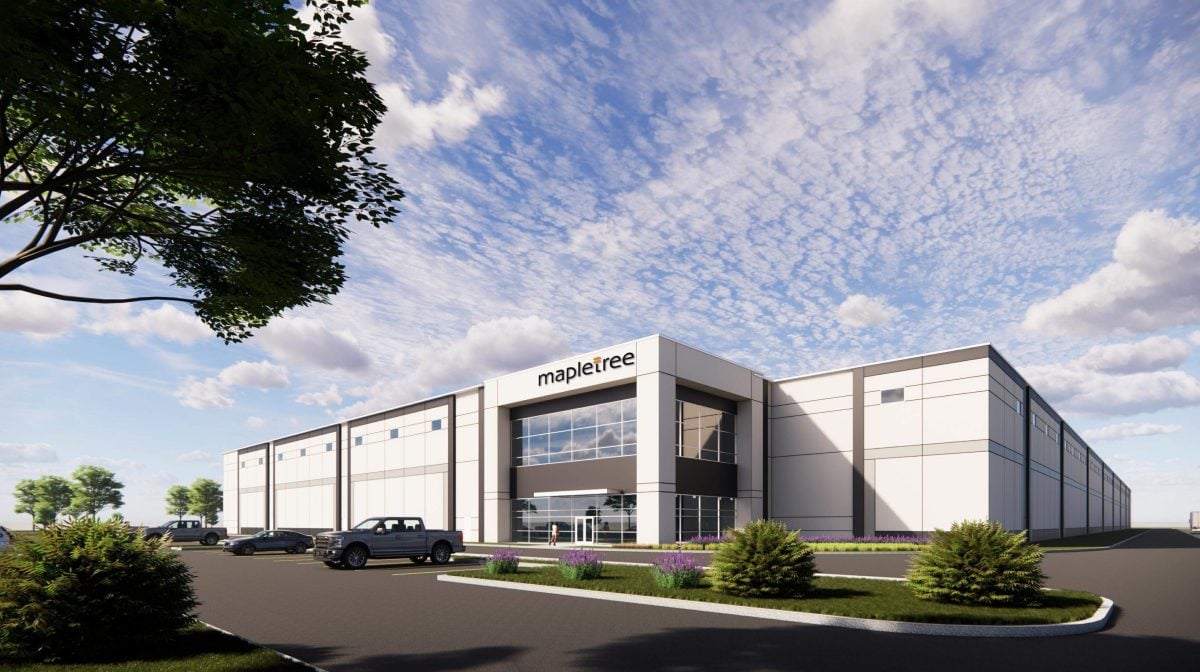 Rendering of a single-story industrial building.