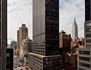 A photo of 600 Tenth Ave., a 42-story office tower in Manhattan.