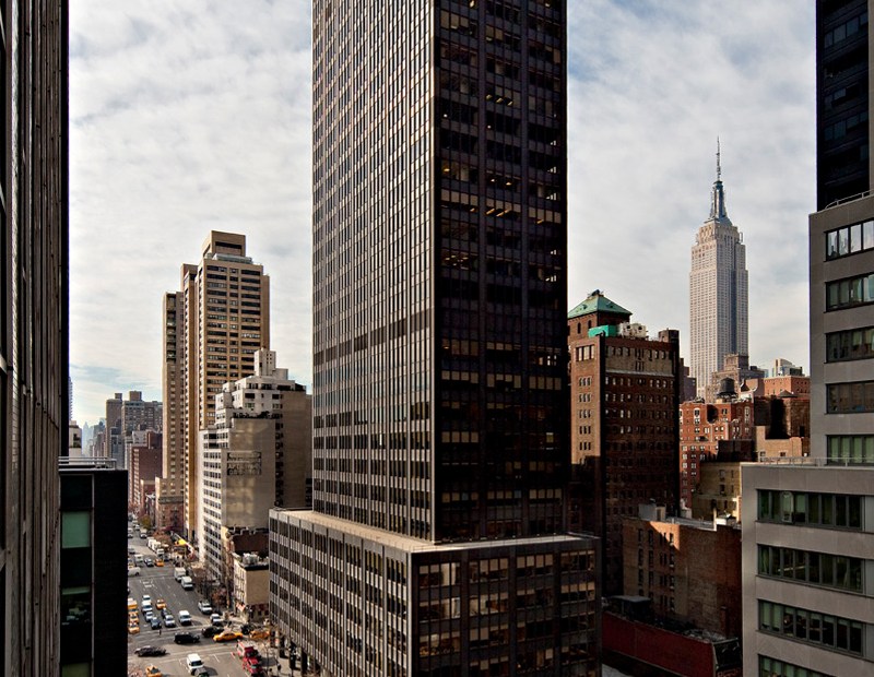 A photo of 600 Tenth Ave., a 42-story office tower in Manhattan.