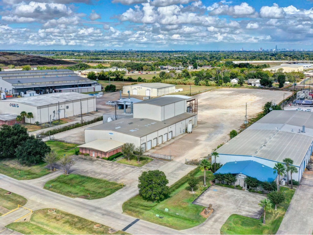 An aerial photo of the industrial outdoor storage facility at 55 Southbelt Drive in Houston.