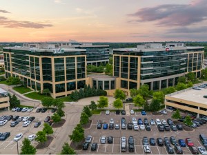 An aerial photo of the Excelsior Crossing office campus.