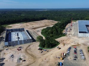 Aerial image of construction underway at Falls Lake Industrial Park, an industrail development in Butner, N.C.