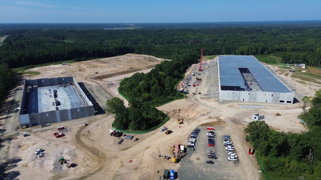Aerial image of construction underway at Falls Lake Industrial Park, an industrail development in Butner, N.C.