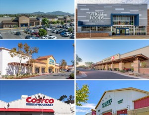 A collage of six images of grocery-anchored retail properties refinanced by a Kimco Realty Corp. joint venture.