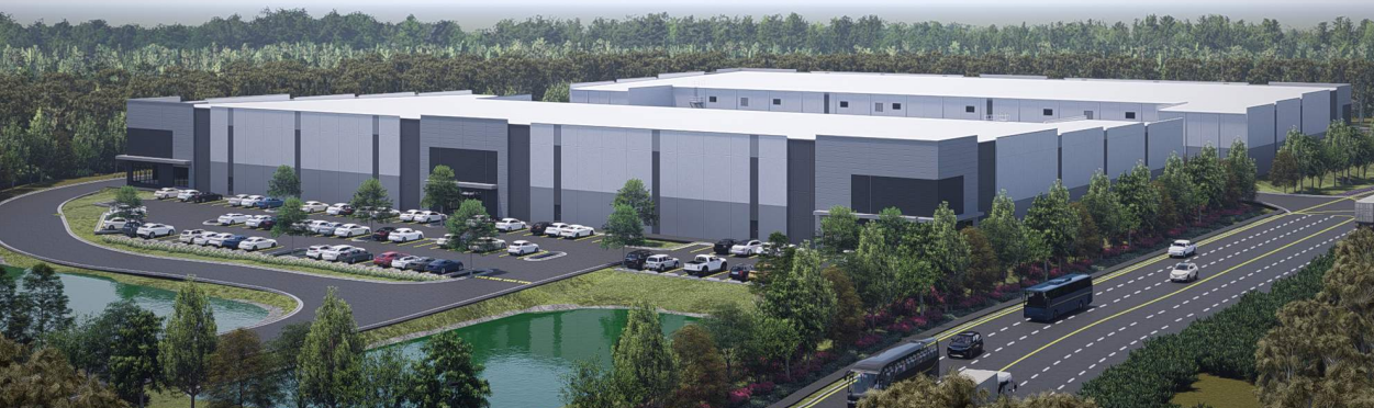 Rendering of Lowcountry Logistics, a three-building industrial campus in North Charleston, S.C.