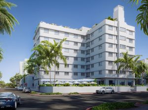 Exterior shot of The Monroe Hotel, a redevelopment of a 1939-built hotel underway in Miami Beach, Fla.