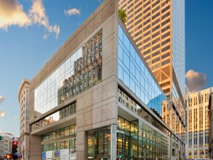 Exterior shot of One Federal Street, a 1.1 million-square-foot office tower in downtown Boston.