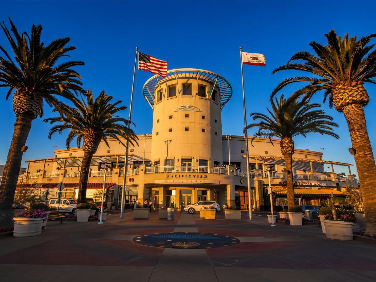 A ground-level photo of Pacific View Mall
