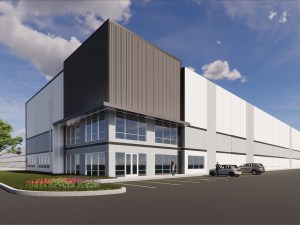Exterior rendering depicting Transwestern and Hanover's industrial project in Houston.