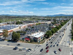 Aerial shot of River Oaks Shopping Center in Santa Clarita, Calif.