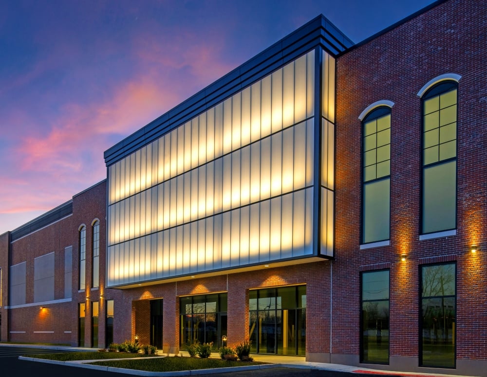 high-end industrial building with atmospheric lights