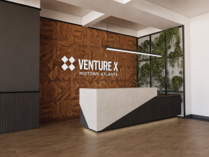 Rendering of the reception area at Venture X Regions Plaza in Atlanta.