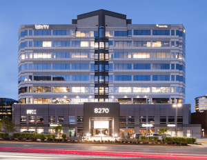 exterior of office property at night