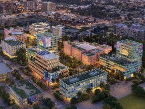 An aerial rendering of Carnegie Mellon's new campus in Miami.