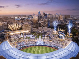 Exterior rendering of the Kansas City Royals Stadium in Kansas City, Mo.