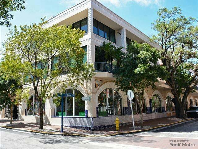 Exterior shot of Mayfair in the Grove, an office complex in Miami.