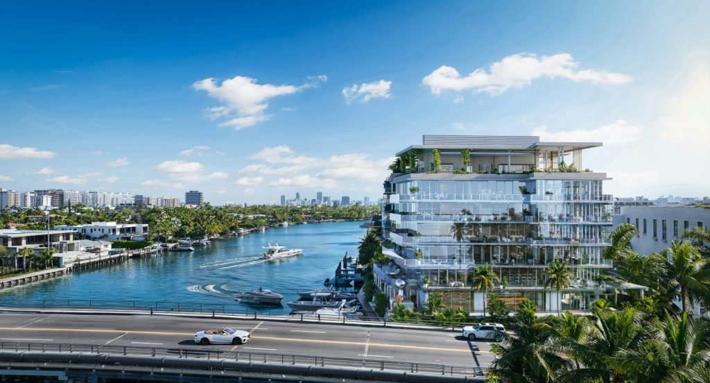 Rendeirng of One Kane, a waterfront office building currently underway in Bay Harbor Islands, Fla.