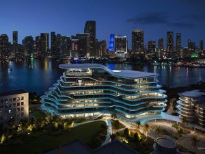Rendering of Royal Caribbean Group's HQ in Miami, during nighttime
