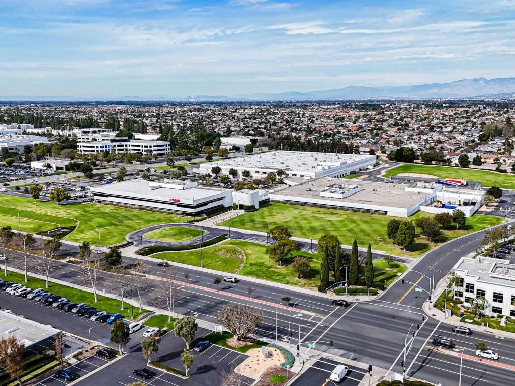 Drone shot featuring Yamaha's former U.S. headquarters in Cypress, Calif.