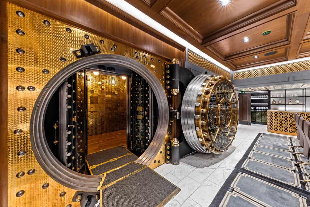 Interior shot of Vault Room, a renovation project inside a former bank in Indianapolis.